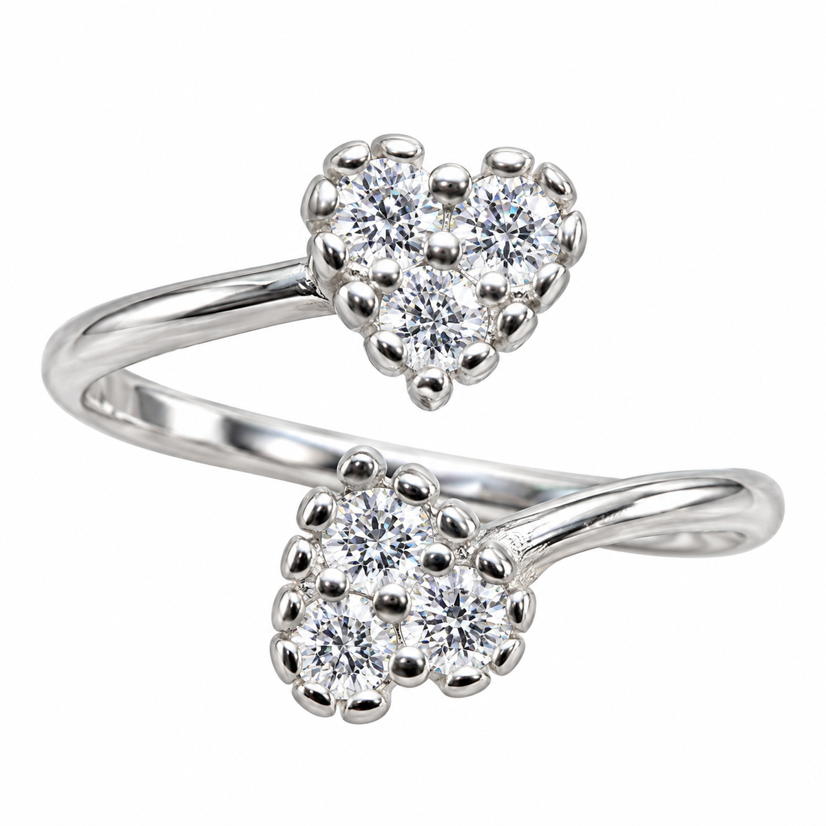 Sterling Silver Double Heart Friendship Love Open Adjustable Toe Ring