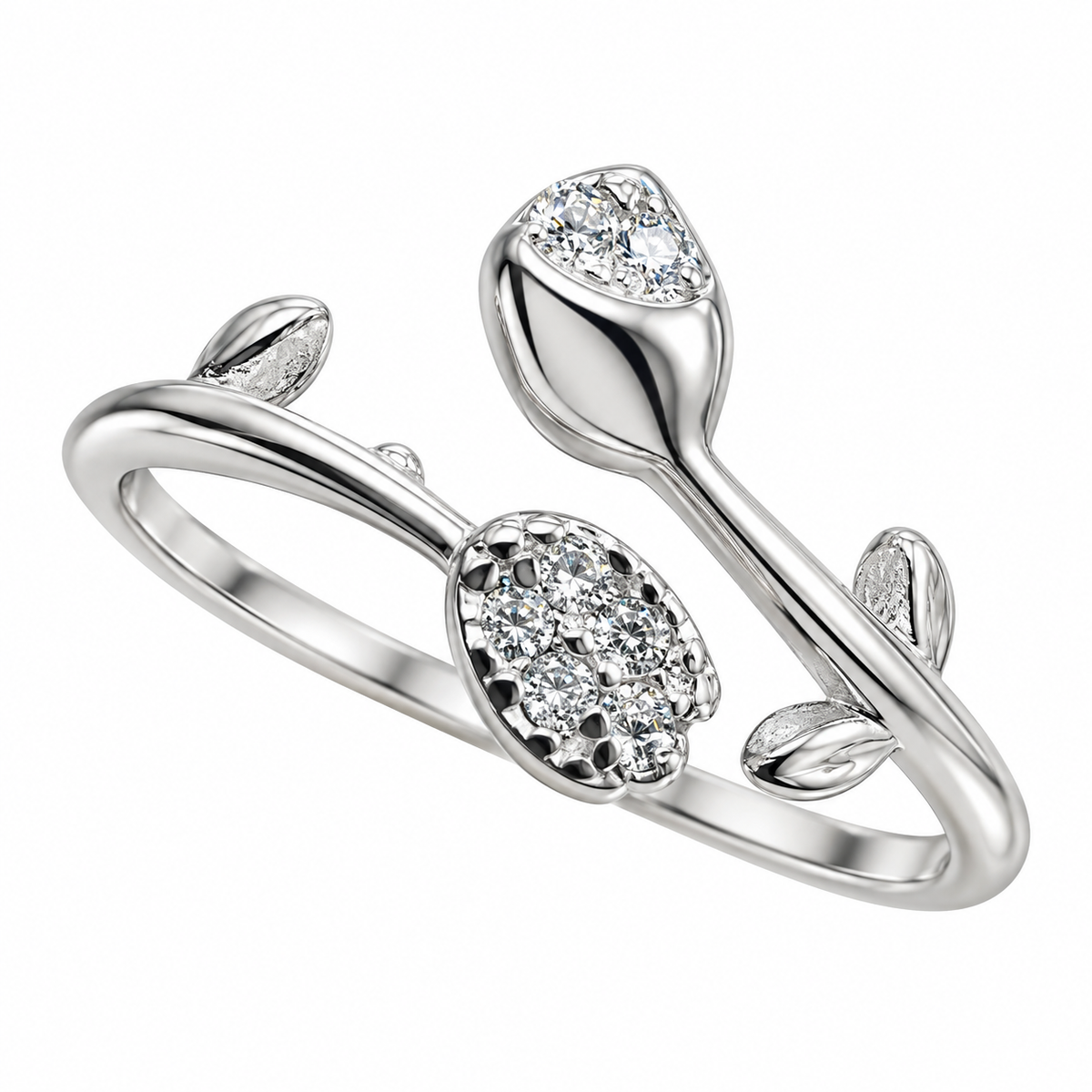 Sterling Silver Rose Flower Clear CZ Open Adjustable Toe Ring