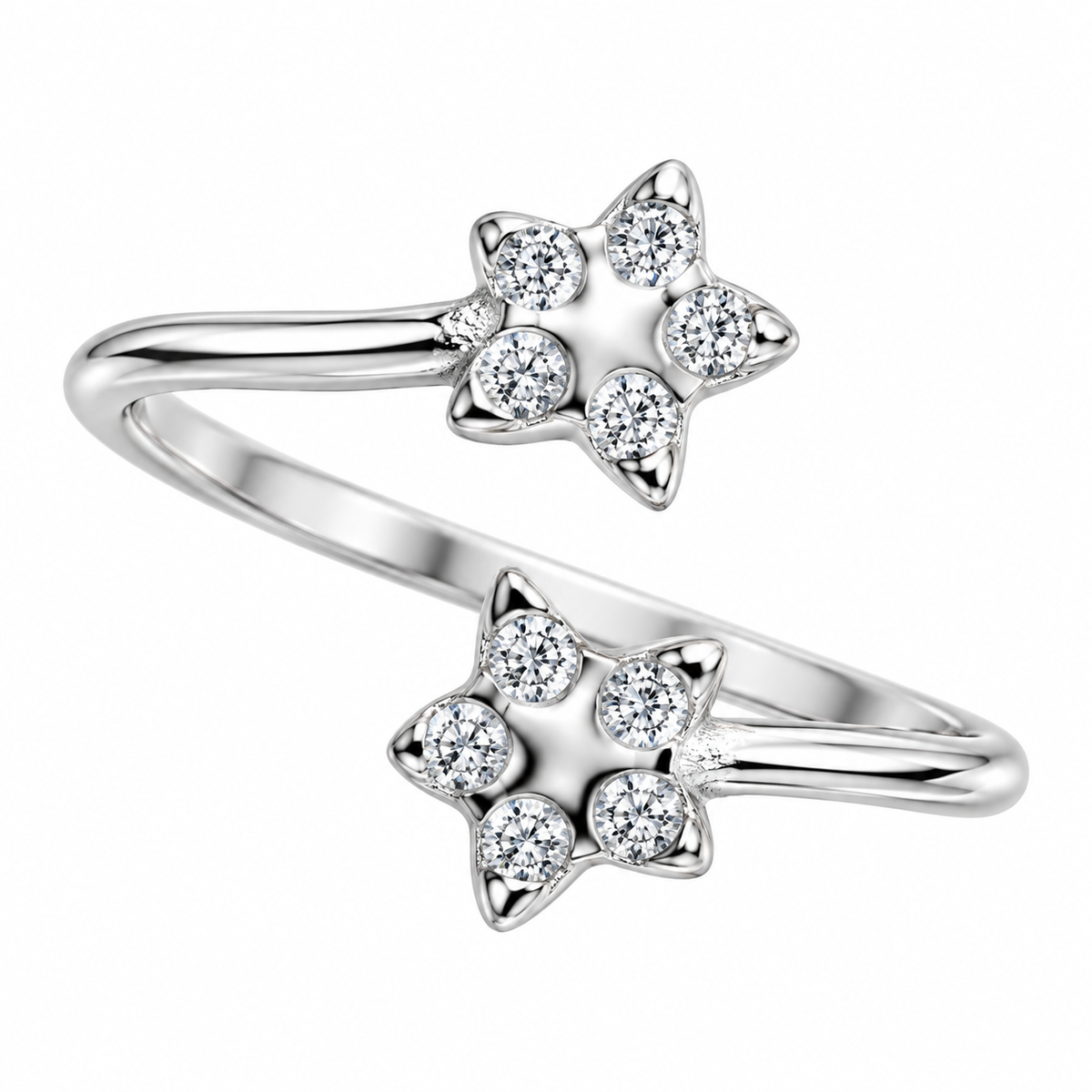 Sterling Silver Double Star Clear CZ Open Adjustable Toe Ring