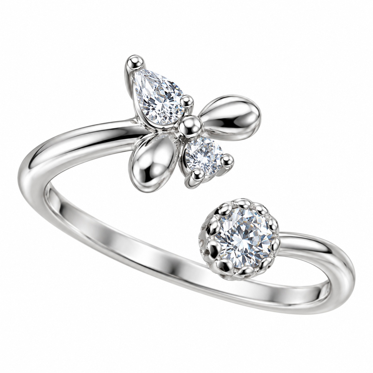 Sterling Silver Bubble Bee Honey Clear CZ Open Adjustable Toe Ring