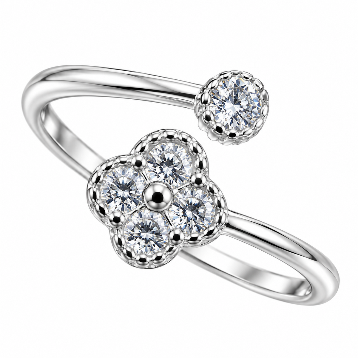 Sterling Silver White CZ Clover Good Luck Open Adjustable Toe Ring
