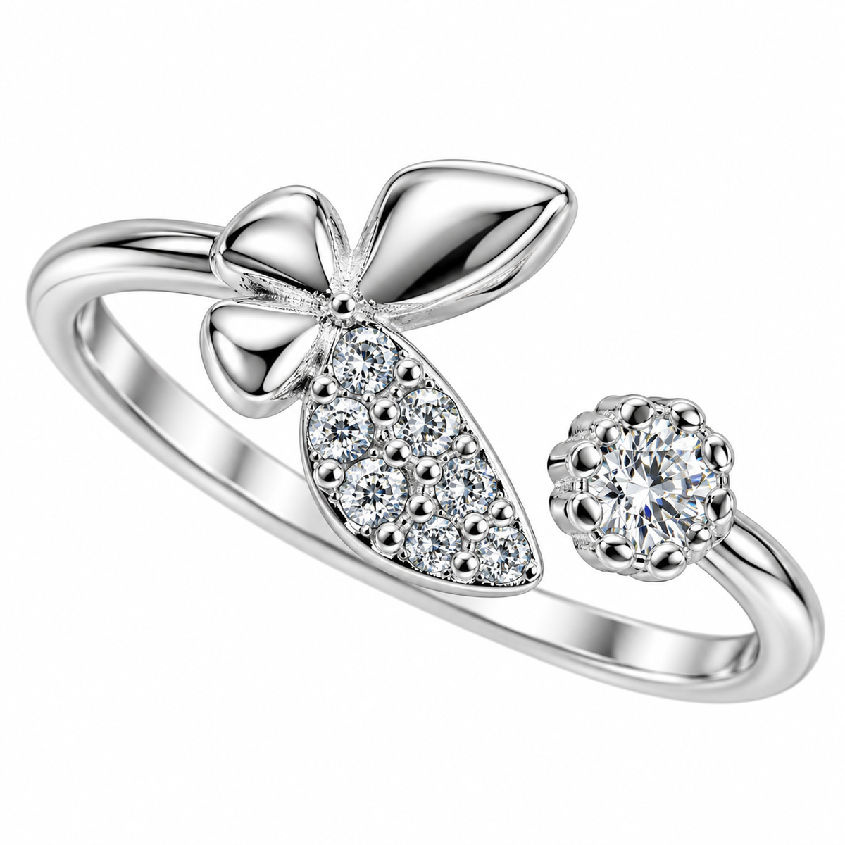 Sterling Silver Butterfly Clear CZ Open Adjustable Toe Ring
