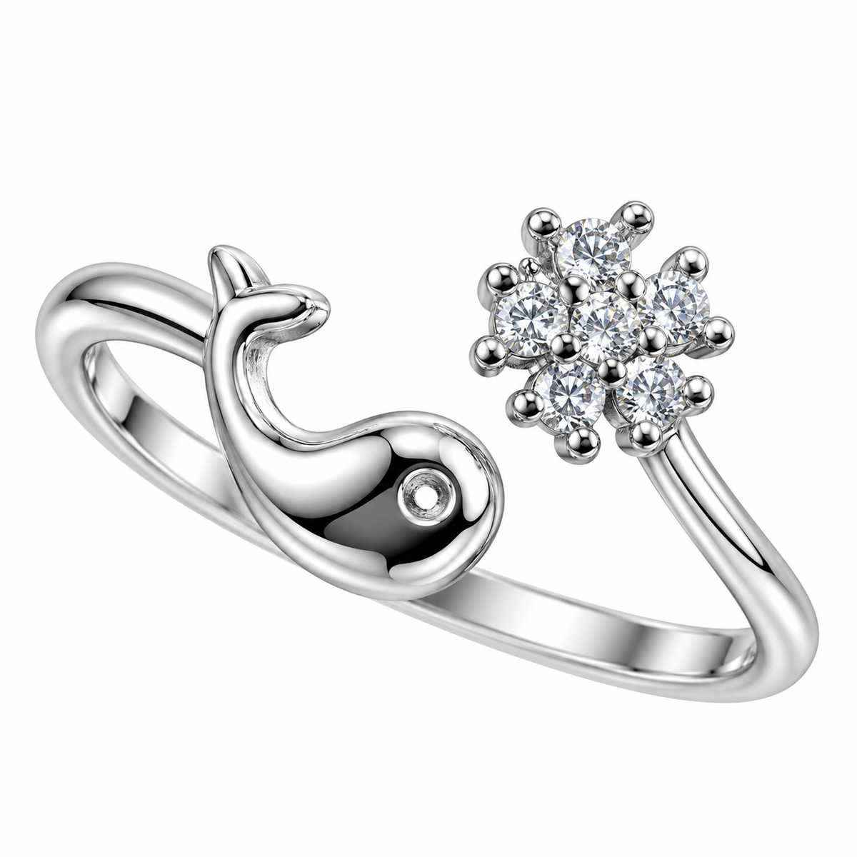 Sterling Silver Whale Clear CZ Open Adjustable Toe Ring