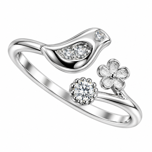 Sterling Silver Bird Pirch Nest Clear CZ Open Adjustable Toe Ring