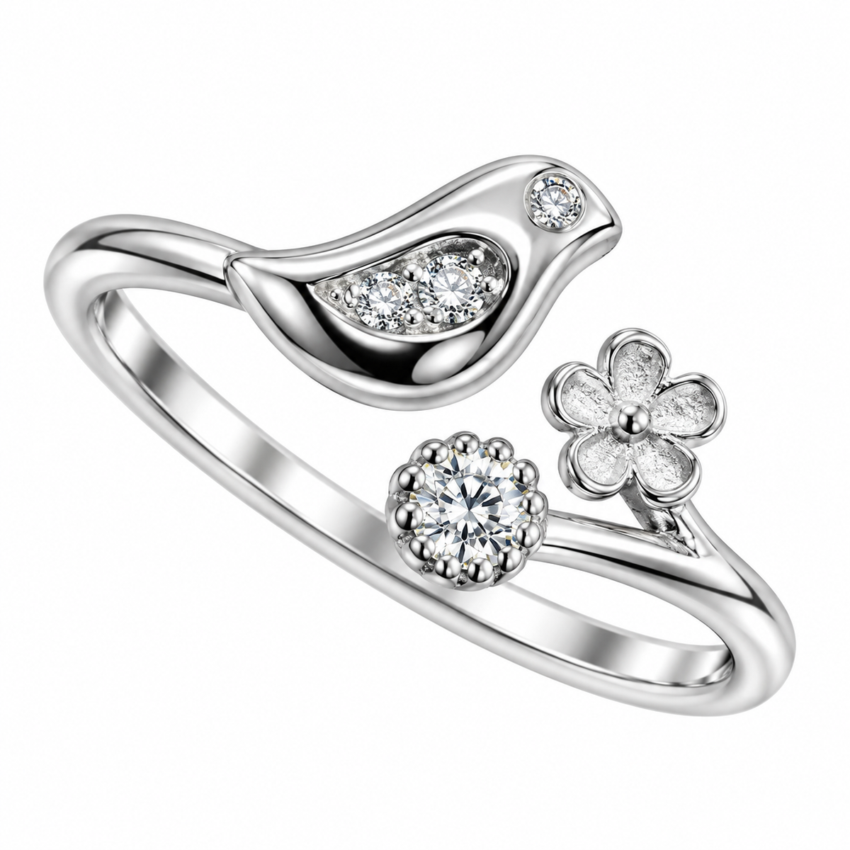 Sterling Silver Bird Pirch Nest Clear CZ Open Adjustable Toe Ring