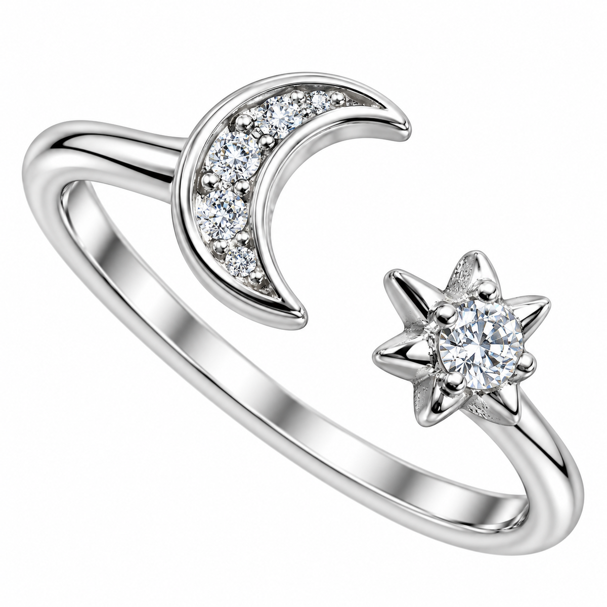 Sterling Silver Moon Star Clear CZ Open Adjustable Toe Ring