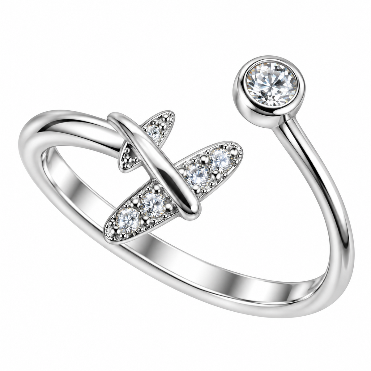 Sterling Silver Flying Plane Clear CZ Open Adjustable Toe Ring