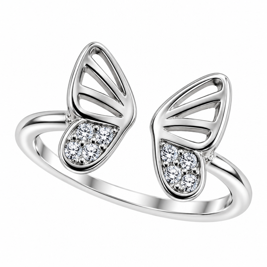 Sterling Silver Open Butterfly Wings Clear CZ Adjustable Toe Ring