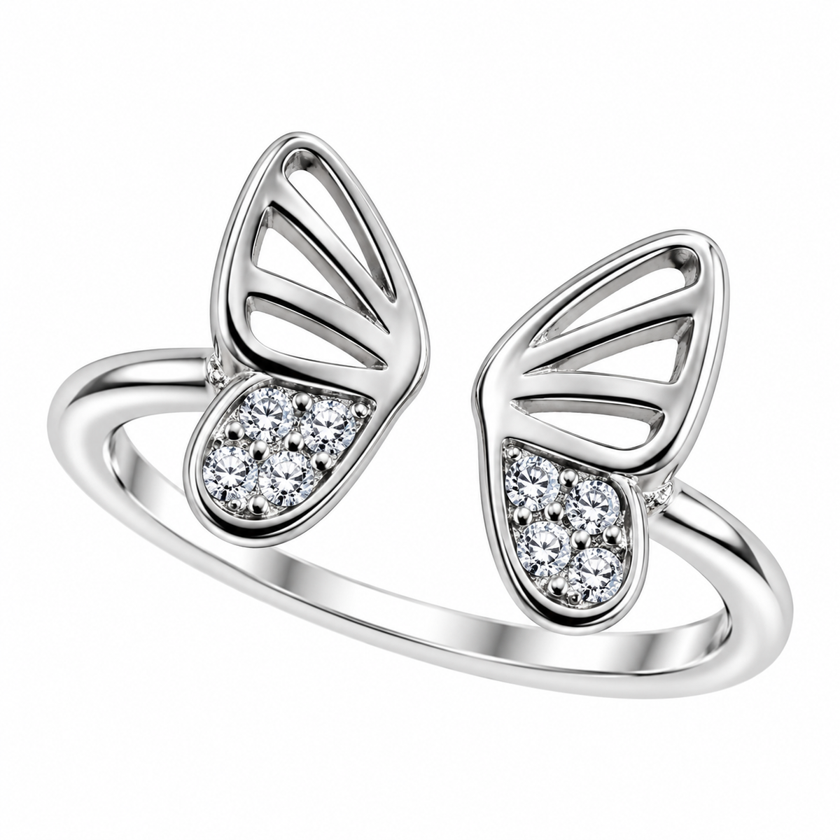 Sterling Silver Open Butterfly Wings Clear CZ Adjustable Toe Ring