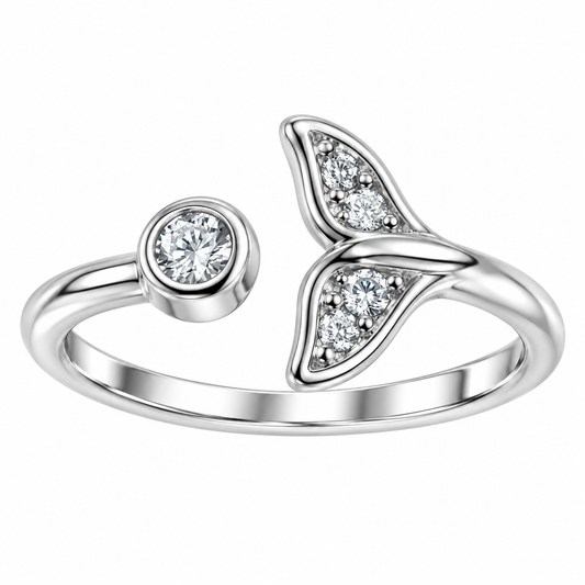 Sterling Silver Whale Tail Clear CZ Open Adjustable Toe Ring