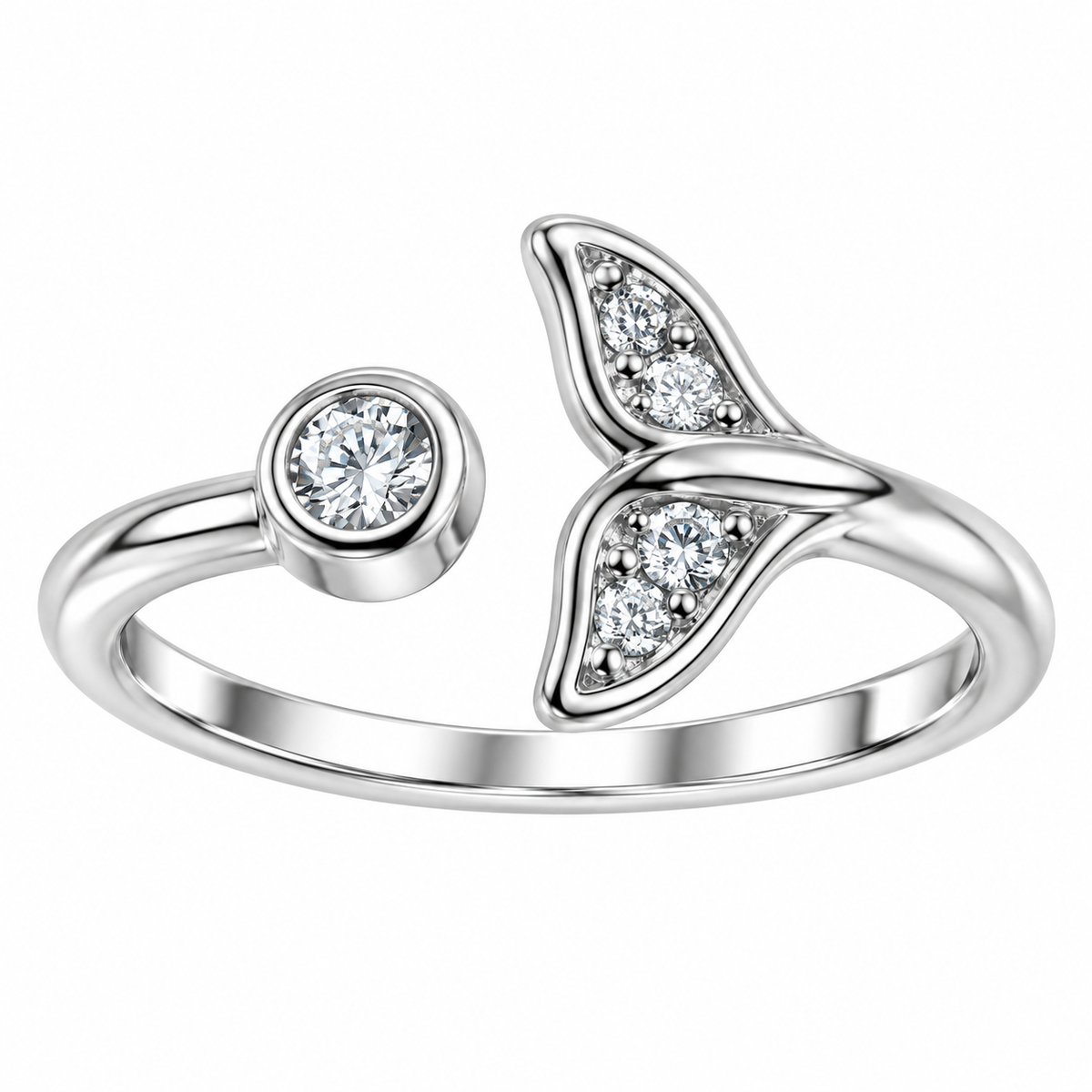Sterling Silver Whale Tail Clear CZ Open Adjustable Toe Ring