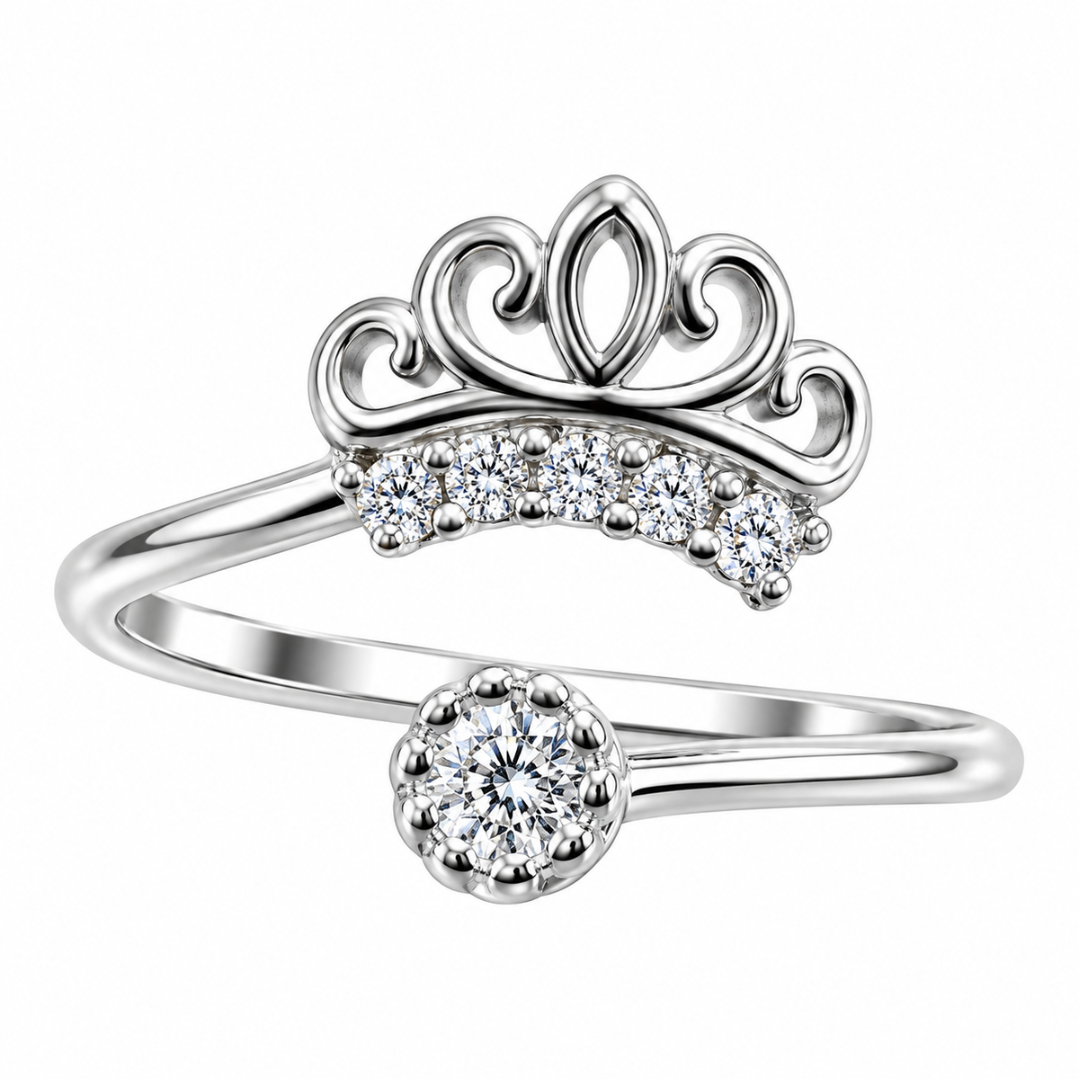 Sterling Silver Clear CZ Crown Royal Open Adjustable Toe Ring