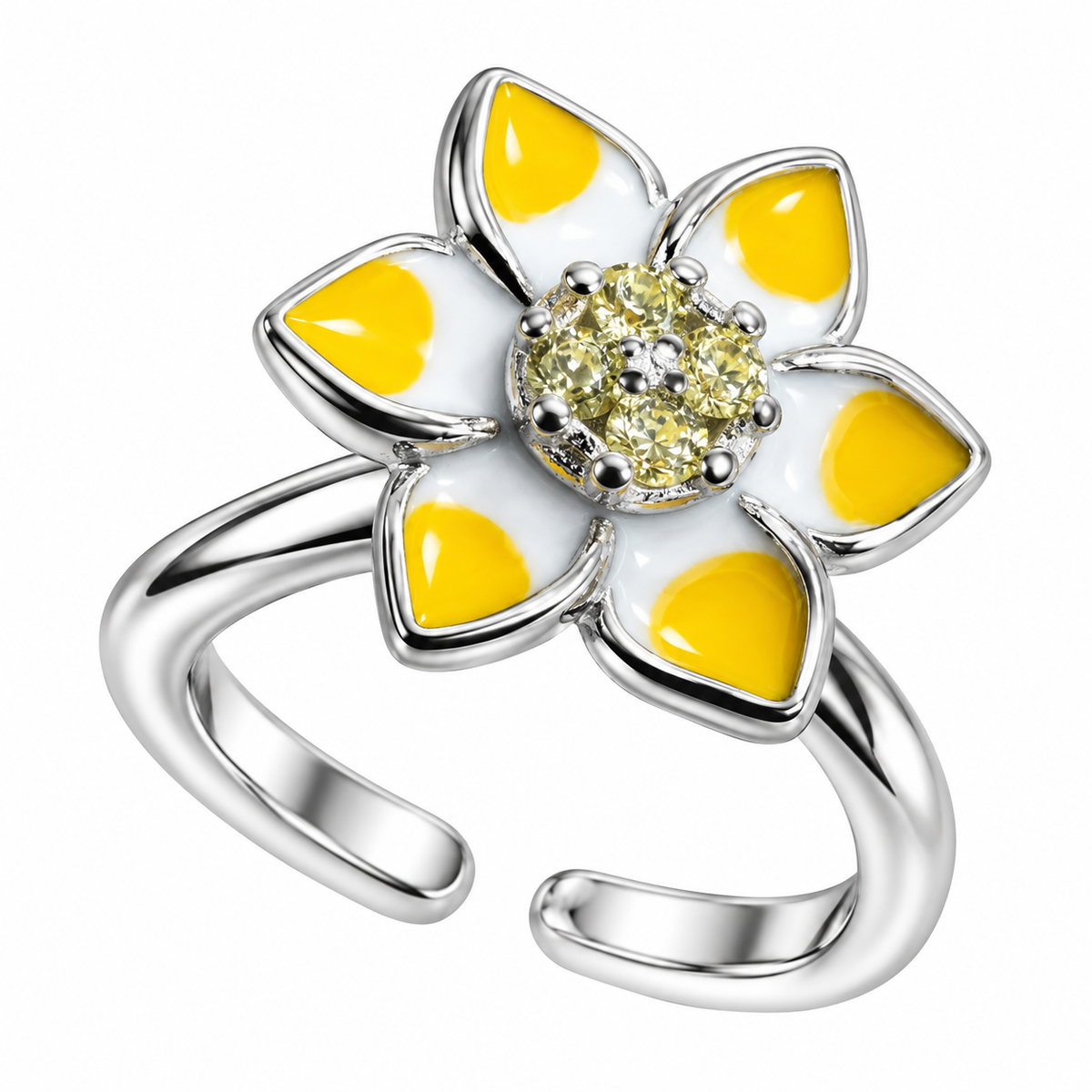 Sterling Silver Yellow Enamel Golden CZ Flower Open Adjustable Toe Ring