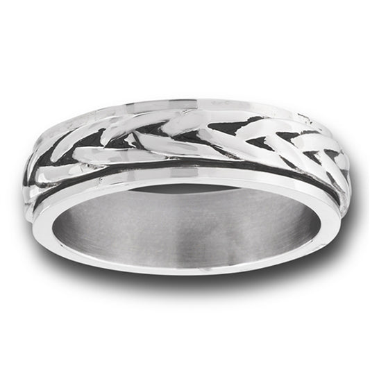 Stainless Steel Comfort Fit Spinning Braids Ring