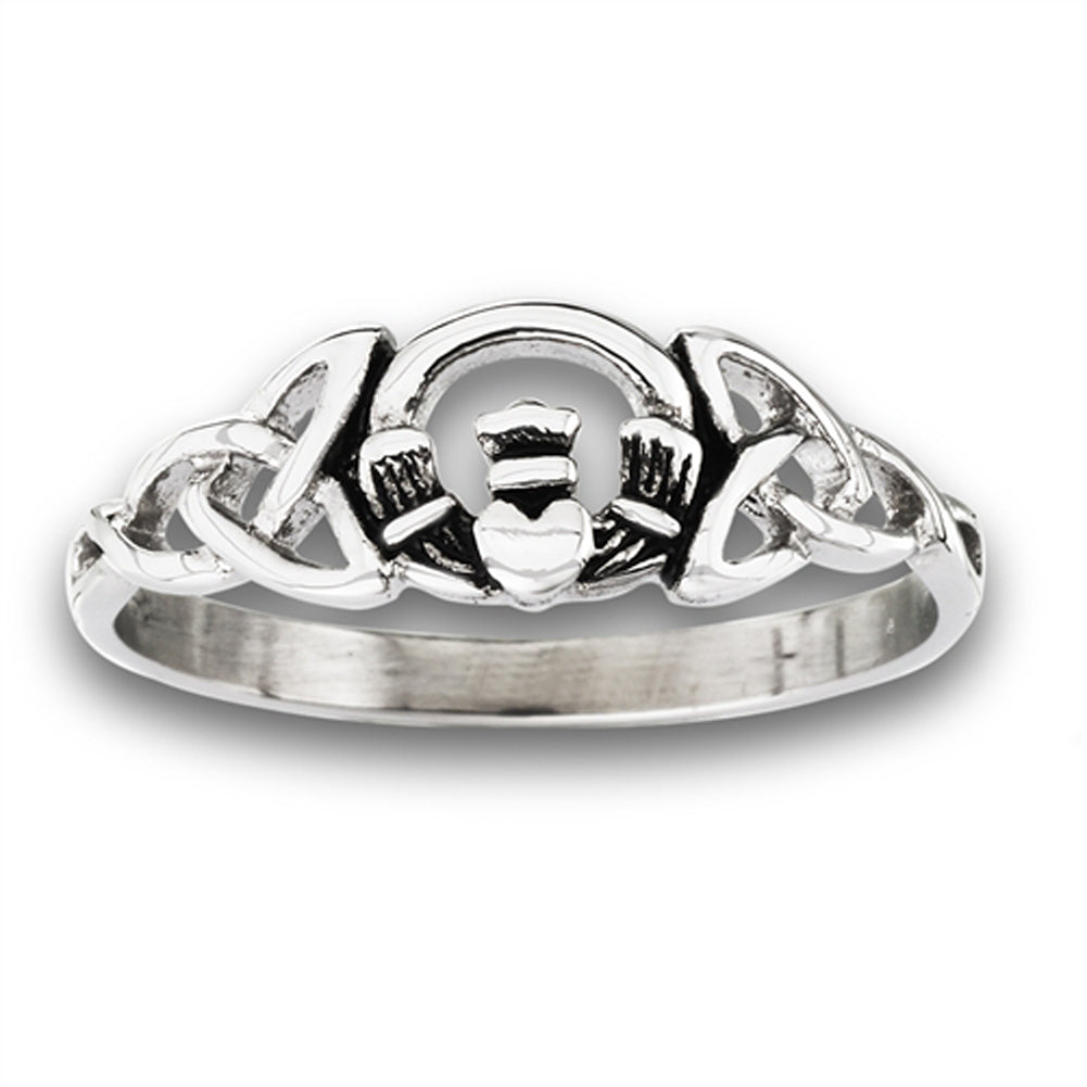Stainless Steel Celtic Claddagh Ring with Side Triquetras