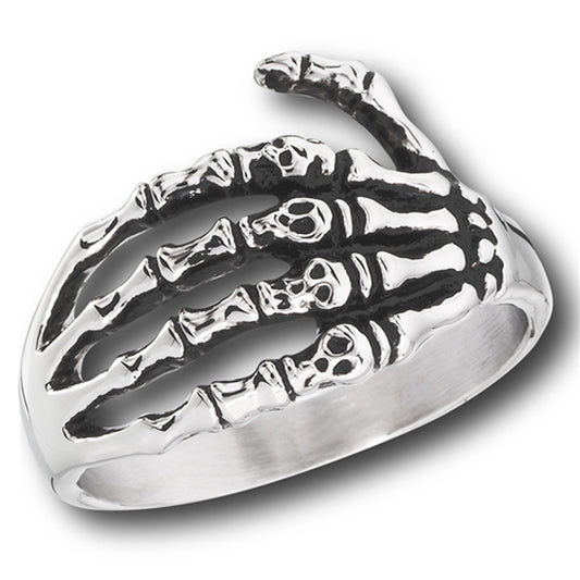 Stainlees Steel Hand with Skull Fingers Ring