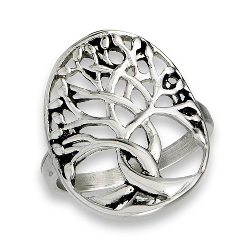 Stainless Steel Oval Tree of Life Ring