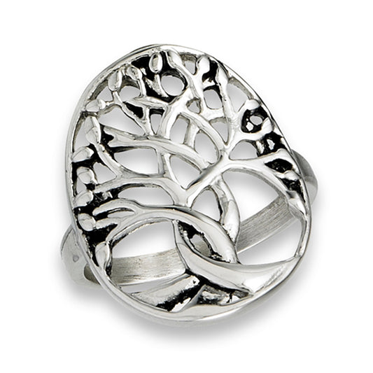 Stainless Steel Oval Tree of Life Ring