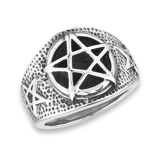 Stainless Steel Wide Pentagram Star Filigree Ring