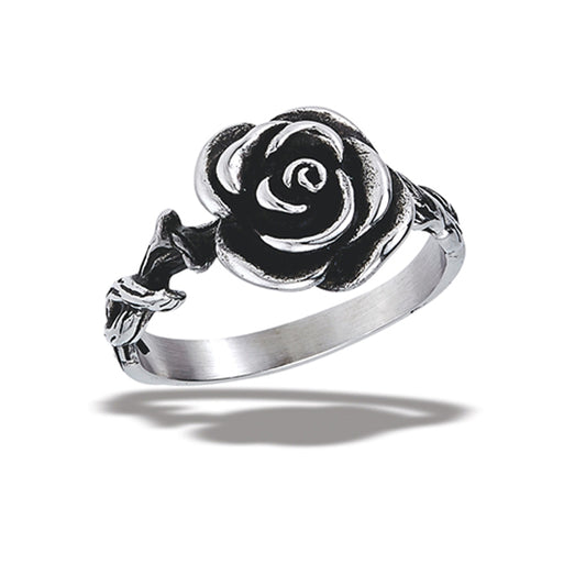 Stainless Steel Rose Ring With Twisted Vine Shank