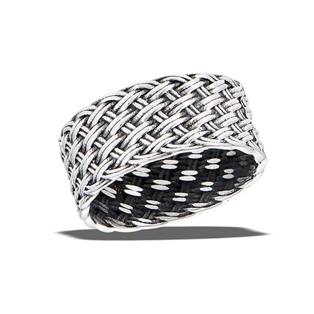 Stainless Steel Weave Mesh Wide Wedding Mens Band Ring