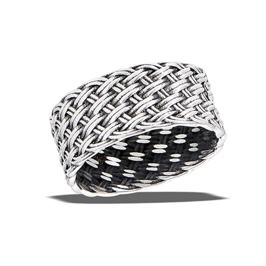 Stainless Steel Weave Mesh Wide Wedding Mens Band Ring