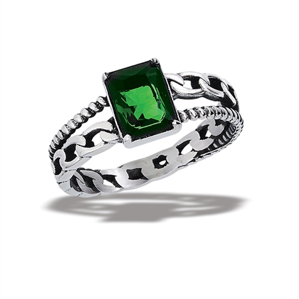 Stainless Steel Emerald CZ Ring