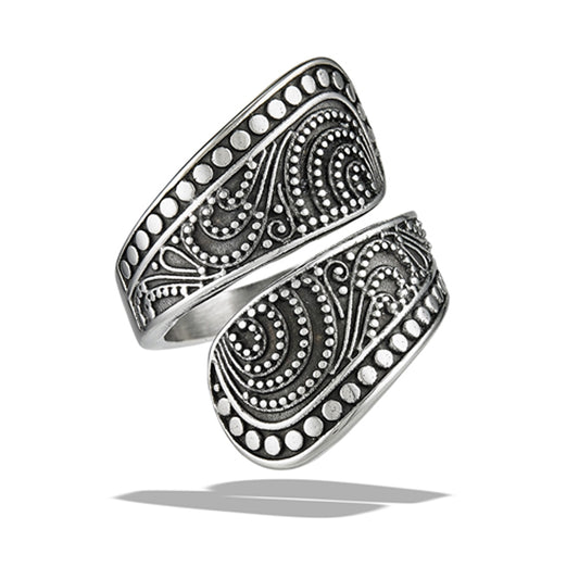 Stainless Steel Bali Style Swirled Granulation Spoon Ring