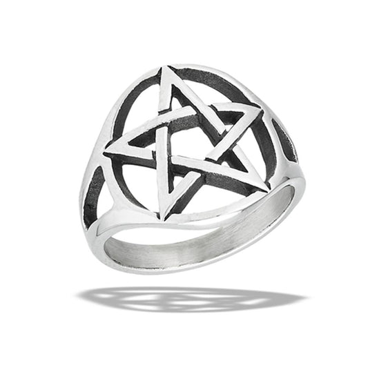 Stainless Steel Classic Pentagram Ring With Split Shank
