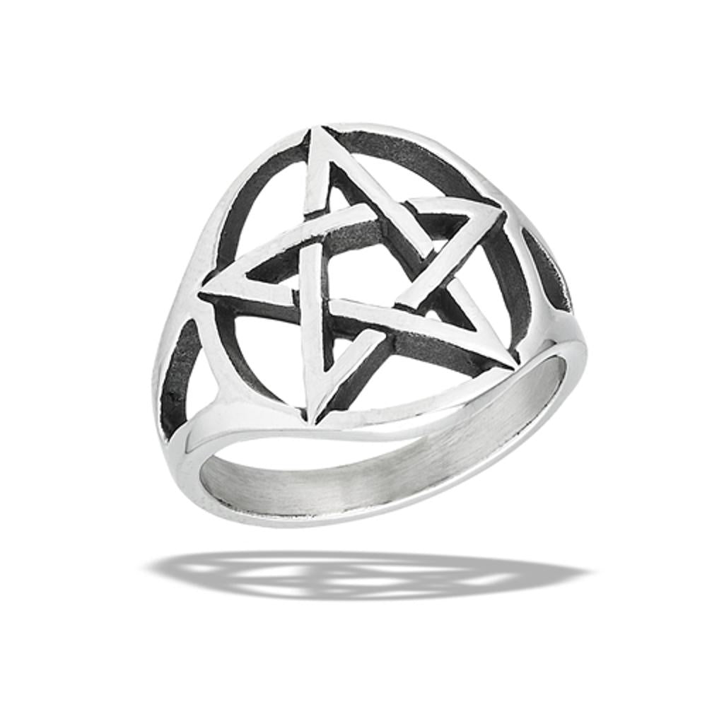 Stainless Steel Classic Pentagram Ring With Split Shank