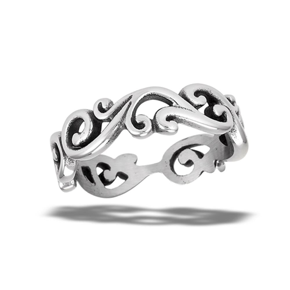 Stainless Steel Filigree Eternity Wave Swirl Fashion Band Ring