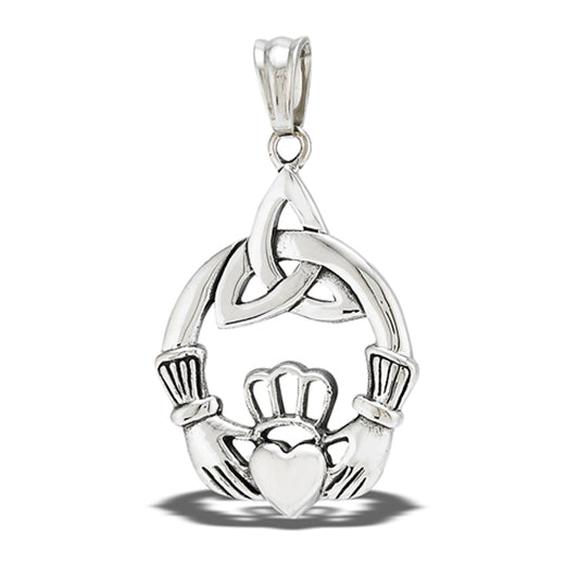 Stainless Steel Claddagh With Triquetra Pendant