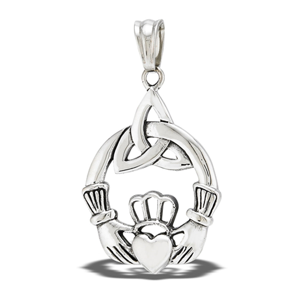 Stainless Steel Claddagh With Triquetra Pendant