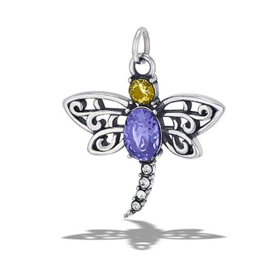 Stainless Steel Dragonfly Pendant With CZS