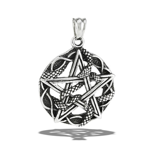 Stainless Steel Snake Intertwined With Pentagram Pendant