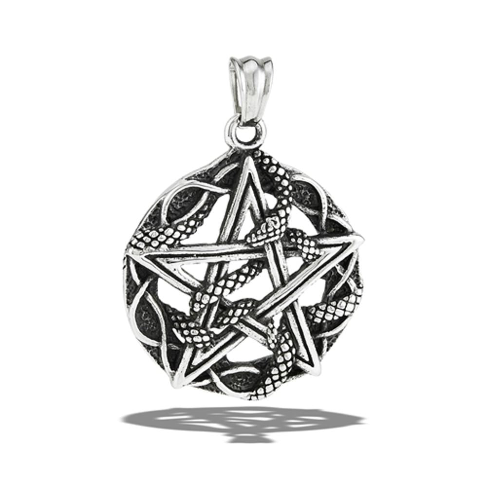 Stainless Steel Snake Intertwined With Pentagram Pendant