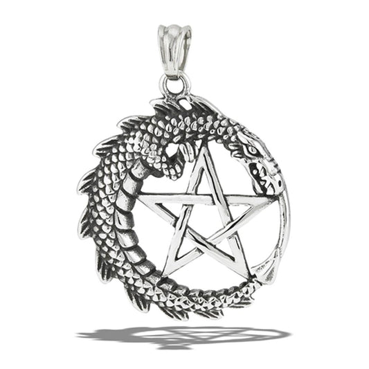 Stainless Steel Dragon Protecting Pentagram Pendant