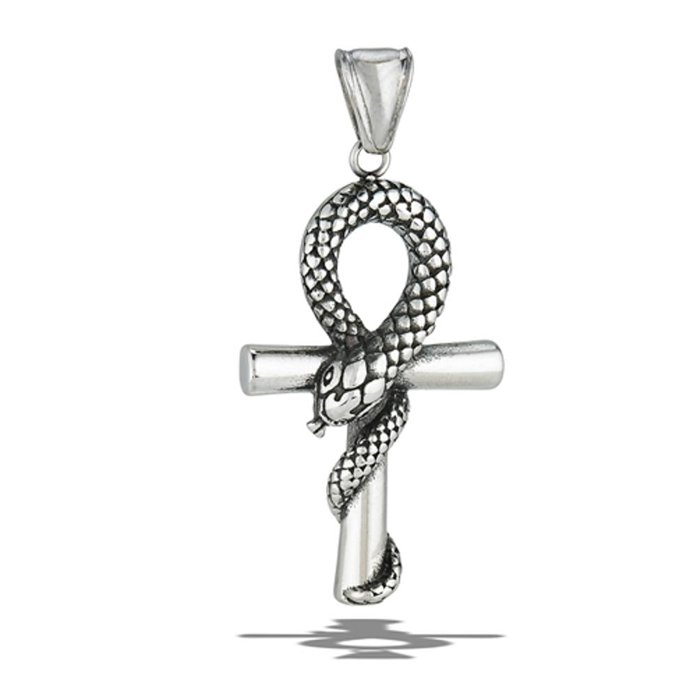 Stainless Steel Serpent Squeezing Ankh Pendant