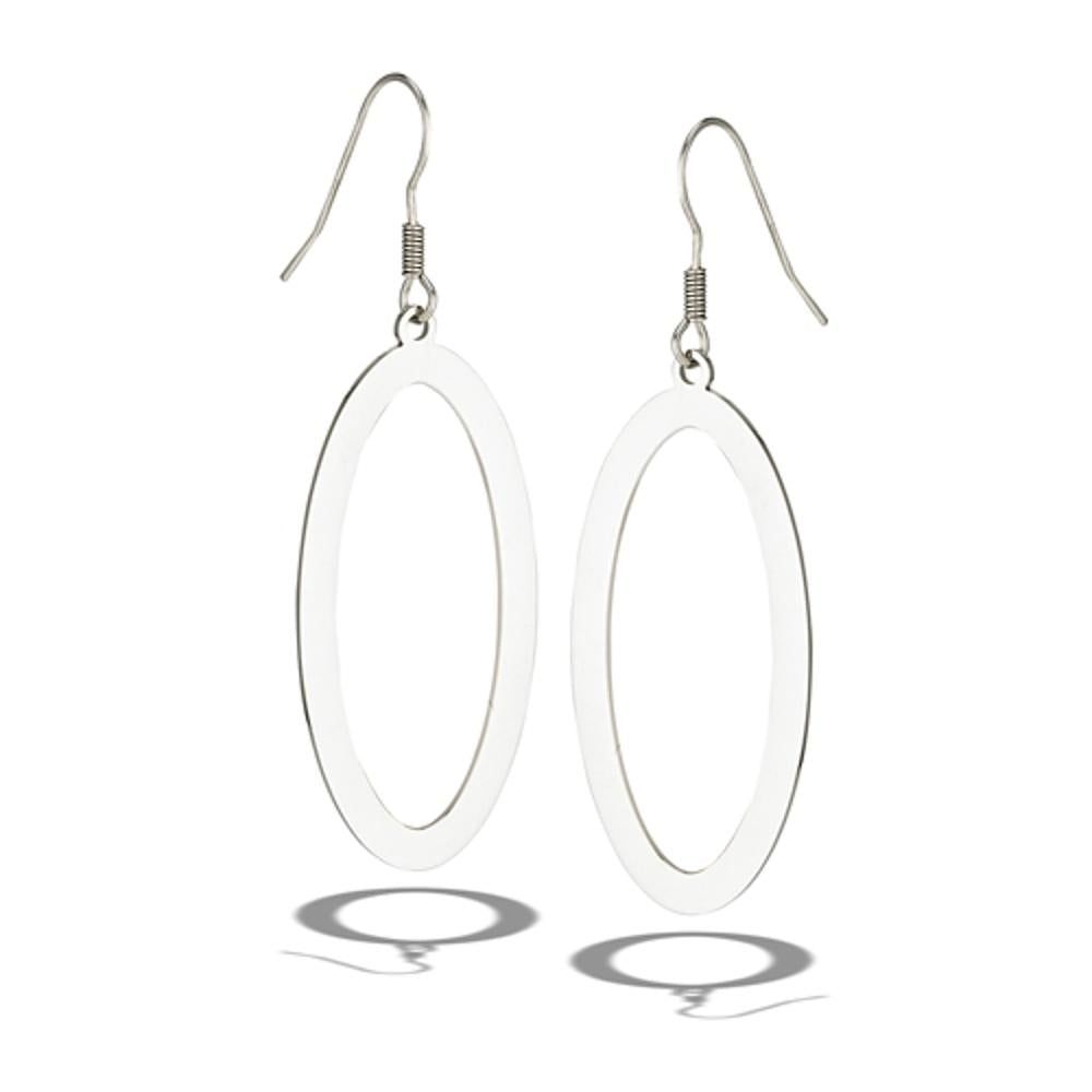 Stainless Steel High Polish Dangle Oval Earring