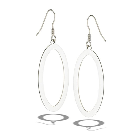 Stainless Steel High Polish Dangle Oval Earring