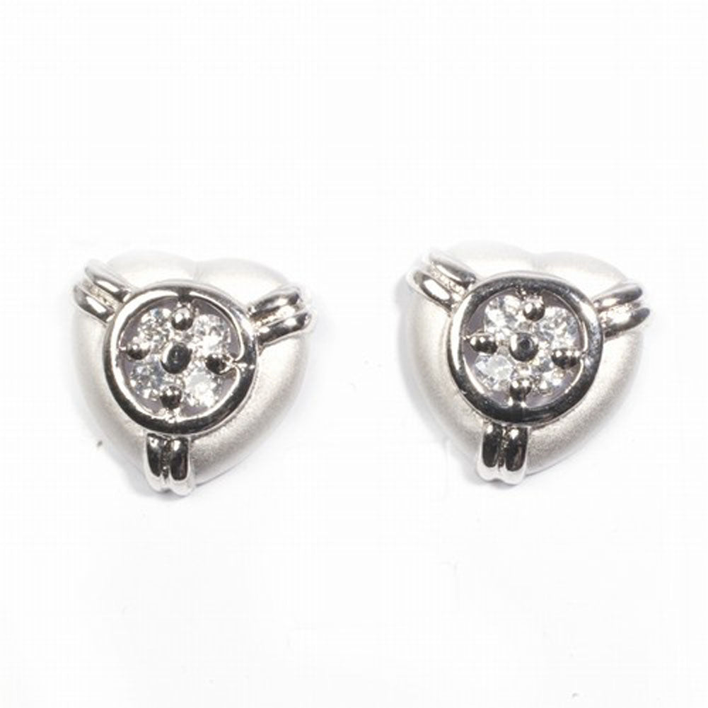 Sterling Silver Satin Finish Heart Love Promise Studded Earrings Clear CZ 925