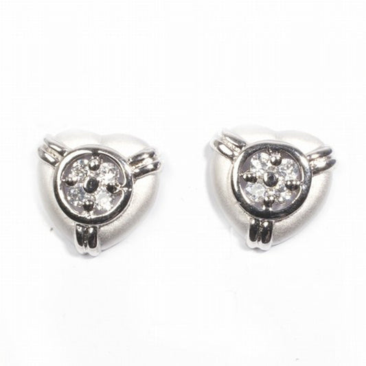 Sterling Silver Satin Finish Heart Love Promise Studded Earrings Clear CZ 925