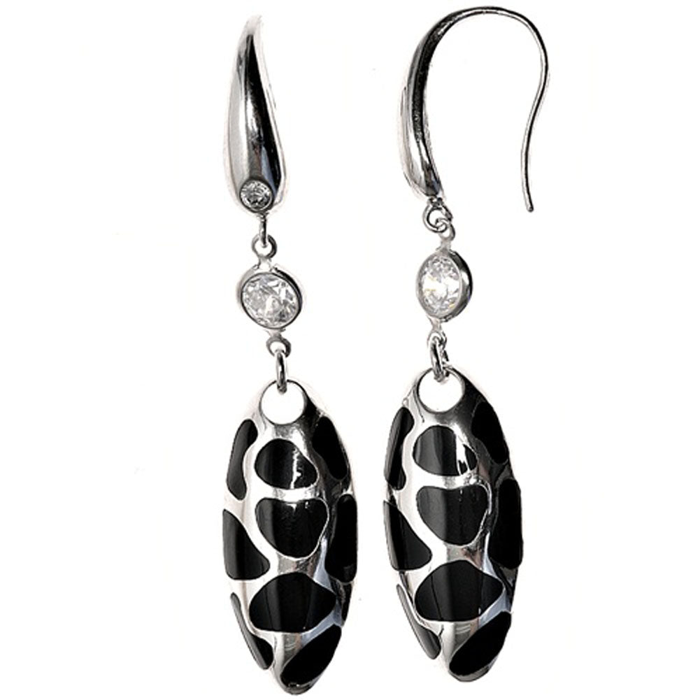 Sterling Silver Animal Print Statement Bold Modern Earrings Clear CZ 925 New