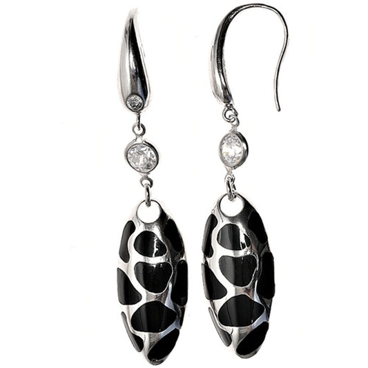 Sterling Silver Animal Print Statement Bold Modern Earrings Clear CZ 925 New
