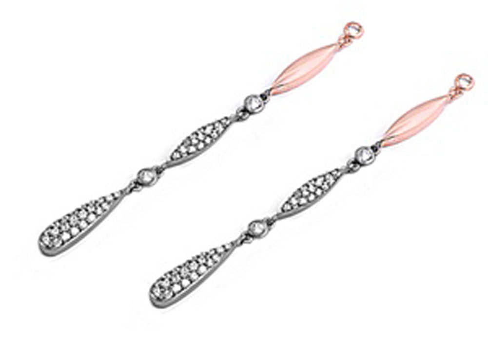 Sterling Silver Unique Journey Dangle Teardrop Modern Studded Earrings Clear CZ