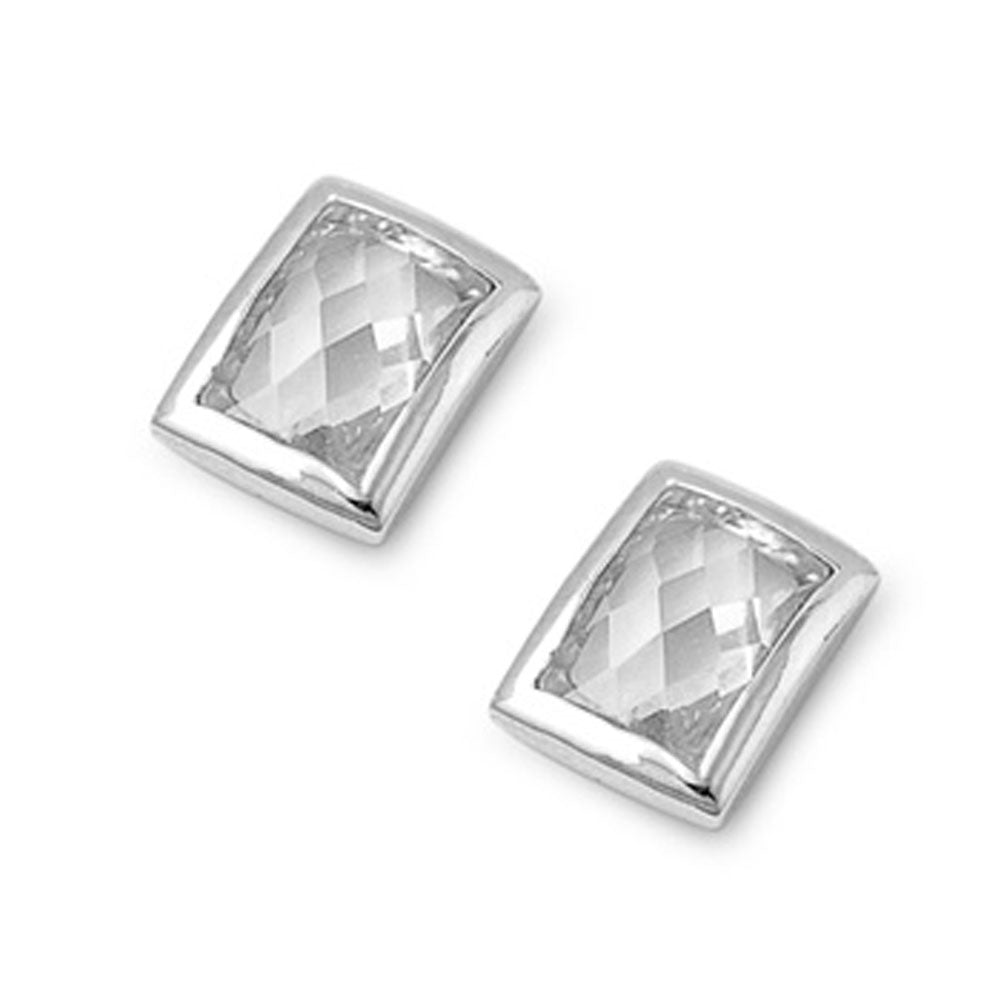 Rectangle Earrings Clear Simulated CZ .925 Sterling Silver