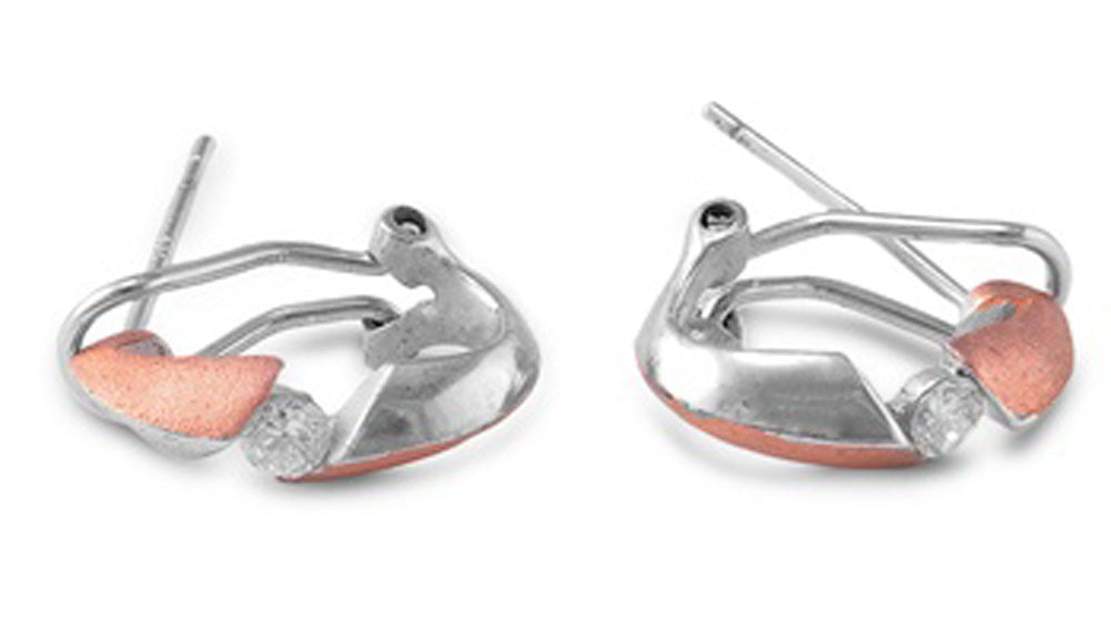 Sterling Silver Unique Hoop Artistic Abstract Earrings Clear CZ 925 New