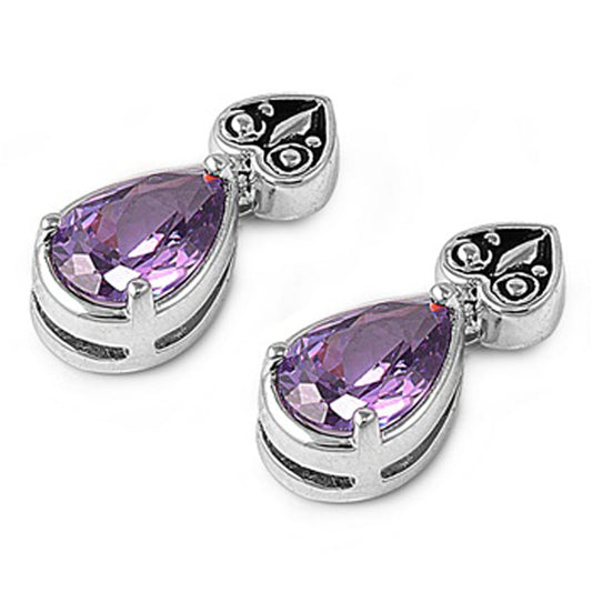 Teardrop Earrings Simulated Amethyst .925 Sterling Silver