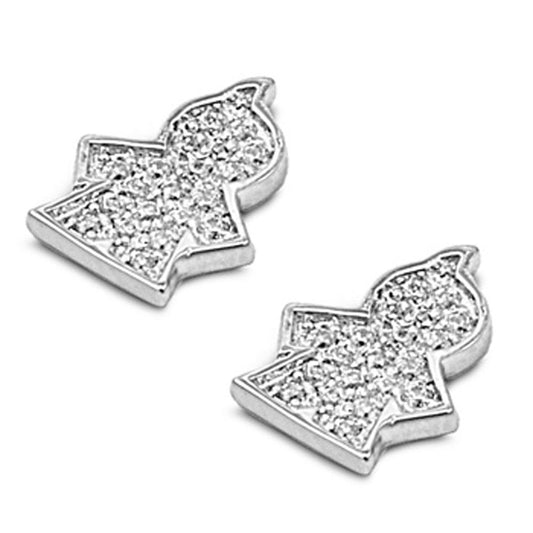 Sterling Silver Boy Outline Cluster Micro Pave Person Earrings Clear CZ 925 New