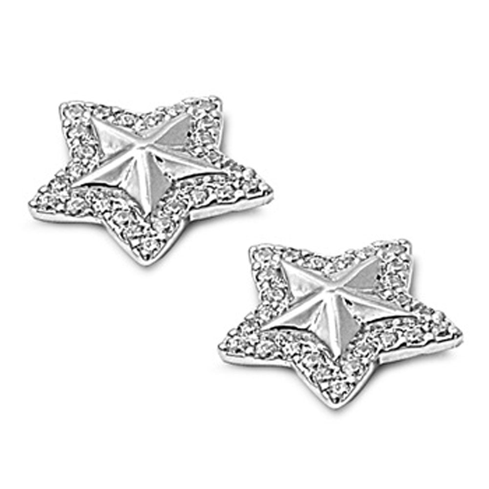 Halo Star Earrings Clear Simulated CZ .925 Sterling Silver
